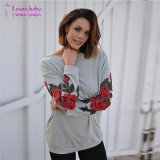 Round Neck Long Sleeve Regular Floral Pullover Hooded Sweatshirts