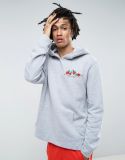 Oversized Hoodie with Rose Embroidery in Grey
