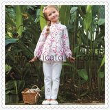 Pink Flower Pattern Casual Kids Tops Clothing Set
