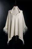 Cashmere Knitted Shawl Poncho with Ostrich Hair