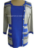 Women Fashion Single Jersey Long Sweater with Color Stripes (16-007)
