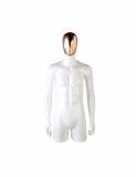 Bright White Half-Body Male Mannequin with Chrome Face