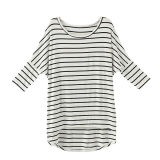 Fashion 3/4sleeve White Striped Lady T-Shirt