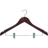 Female Wooden Skirt Hanger with Metal Clips and Silver Hook