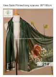 2018 Hot Sale Lady Fashion Satin Silk Scarf with Flower Printed