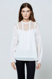 Cheap Clothes Online 2017 Wholesale White Chiffon Lace Long Sleeve Women Casual Blouse Designs