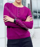 Round Neck Ladies' Cashmere Pullover with Buttons