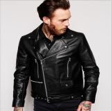 2016 Men's Cool Leather Biker Jacket with Belt in Black