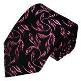 Men's Fashion Purple Ground Pink Rose Design Woven Silk Neckties