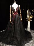 Black V Neck Evening Dress Prom Gown Party Dresses Women Dress