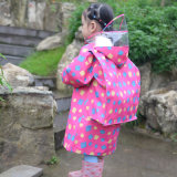 Child Fashion Nylon Polyester Rain Coat with School Bag Cover