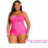 Rosy Tie Ruched Panels Plus Size Swimsuit