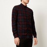 Dark Purple Check Flannel Men Long Sleeve Shirt