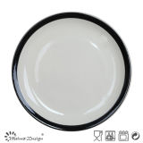 Round Shape Hand Painting Blue Rim Dinner Plate