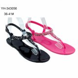 Black/Roseo Ladies Clip Toe PVC Sandals with Shiny Rhinstone