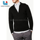 Gentle Black Knitted Lapel Sweater Tops with Zipper