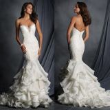 Strapless Lace Bridal Dress Cascading Ruffles Ball Gown Wedding Dress Yao9