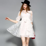 Embroidered Organza Lace Women Dress with Lacing