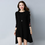 Wholesale Women Clothes Casual Knit Dress Red Long Sleeve One-Piece Dress