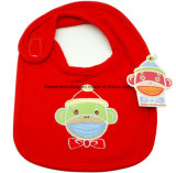 China Factory Produce Custom Design Embroidered Applique Red Cotton Jersey Baby Bib