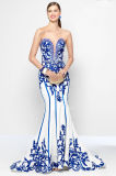 China Blue and White Porcelain Embroidery Mermaid Red Carpet Evening Dress