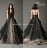 V-Neck Ball Gowns Backless Black New Organza Wedding Dresses Z8033
