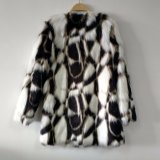 Tricolor Jacquard Weaved Faux Fur Coat Bonded with Shu Velveteen