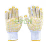 Cotton String Knitted Gloves Yellow PVC Dots Safety Work Glove