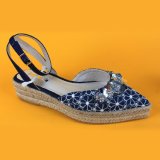 Fashion Ladies Canvas Flower Sequin Ankle Strap Platform Espadrilles Sandals