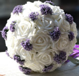2016 Hot Sale Lavender Cream Color Silk Rose Bridal Bouquet with Ribbon