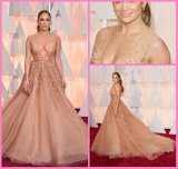 Jennifer Lopez Oscars Dresses Red Carpet V-Neck Tulle Prom Evening Dress A2016