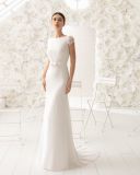 Capped Sleeve Sequin Satin Sheath Wedding Dress (RS017)