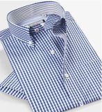 100% Cotton Blue Mens Formal Short Sleeve Shirt