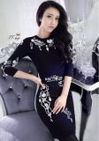 D1194 Sexy O-Neck Beaded 1/2 Sleeve Black Formal Evening Gown