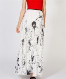 Floral Sketch Print Pleated Maxi Skirt