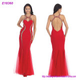 Red Tulle Design and Organza Fabric Type Evening Dress E18360