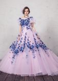 Hand Made Flower Blue and Pink Prom Party Evening Ball Gown Quinceaner Wedding Dress