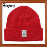 Red Knitted Beanie Hat with Patch Knitted Hats