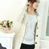 Latest Single Breasted Casual Long Trench Knitting Women's Cardigan with Hood