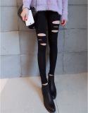Black Sexy Slim Capris Leggings with Hollows for Women Stretch Skinny Trousers P1262