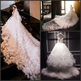 Cathedral Train Wedding Ball Gown Tulle Flowers Luxury Wedding Dresses H2017