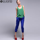 Women Summer Elastic Waistband Cotton Cropped Pant with Cuffs