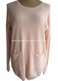Women Knitted Sweater Pointelle Style with Pocket Pullover (16-053)