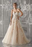 Strapless Lace Sequin 3D Flower Ball Bridal Wedding Dress (8171)