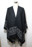Lady Fashion Acrylic Woven Fringed Jacquard Shawl (YKY4421)