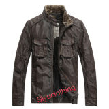 Men Brown Leather Casual Clothing Jacket with Competitive Price (J-1613)