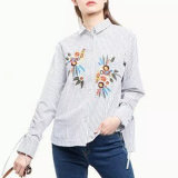 Fashion Women Stripe Flower Embroidery T-Shirt Clothes Blouse
