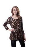 Lady Long Sleeve Tunic Leopard Printed Loose Blouse