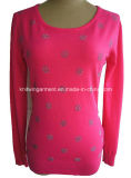 Women Fashion Single Jersey Long Sweater with Hot Drilling (16-010)