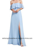Bridesmaid Dress Neck Ruffles Split-Word Long Chiffon Silk Party Dress
